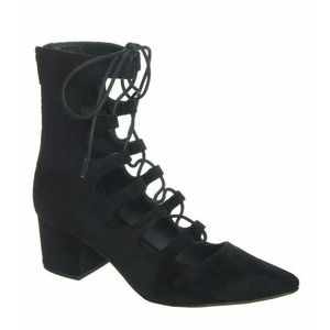 NEW Coconuts by Matisse Sonia Lace Up Ankle Bootie Boots Black Suede 6.5 7 7.5